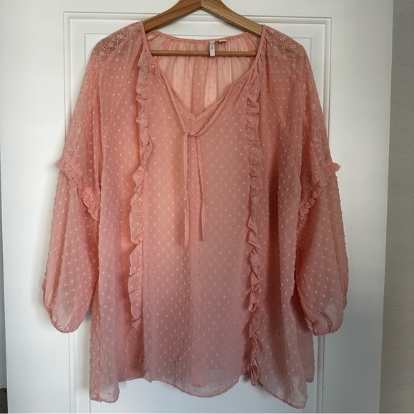 Est. 1946 Flowy Boho Pink Polka Dot Floral Tunic Top - Picture 1 of 7